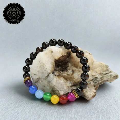Black Banded Agate Onyx 7 Chakra Bracelet - For Fame & Recognition